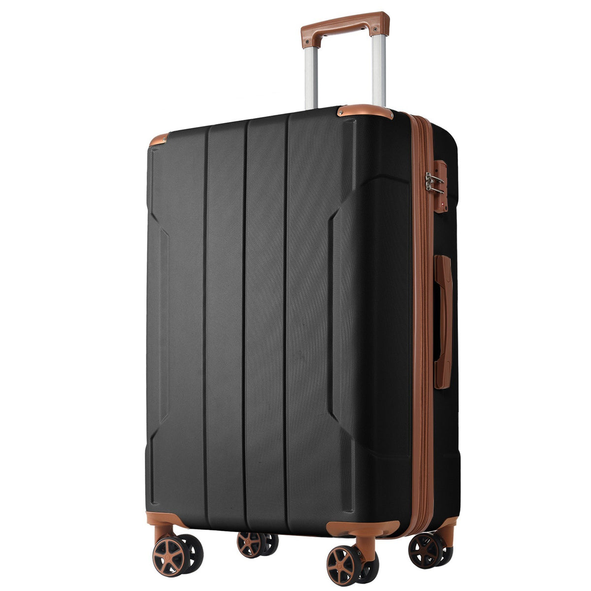 Hardshell Luggage, Lightweight Durable ABS Suitcases with Double Wheels, Expandable 24 Inch Checked Travel Luggage (Black Brown)