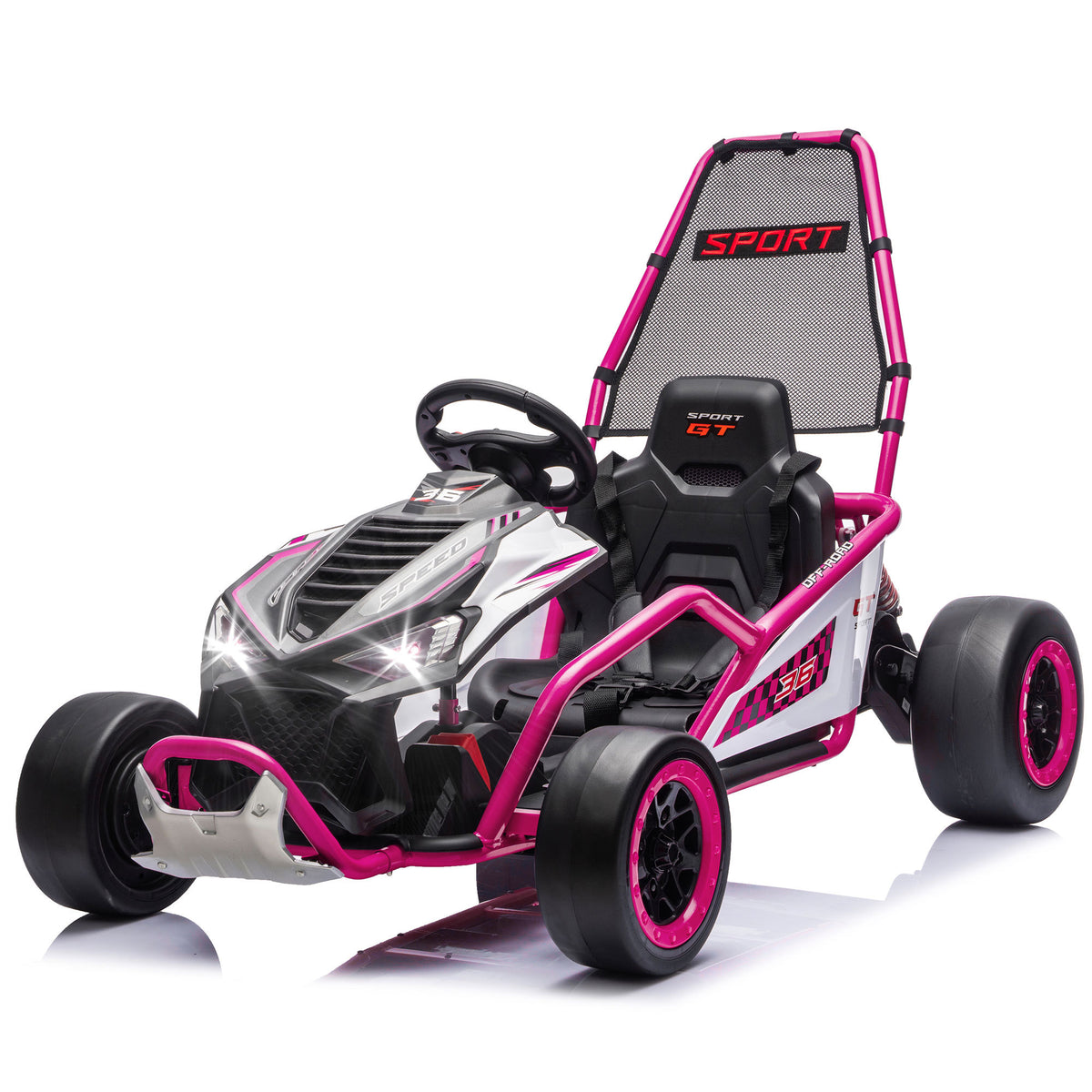 Rose Pink 24V 400W Kids Ride-On Car with Roll Cage, EVA Tires, Rear Suspension, Drift Mode & Bluetooth Music, Polypropylene Construction, 47.24 x 27.56 x 30.50 inches