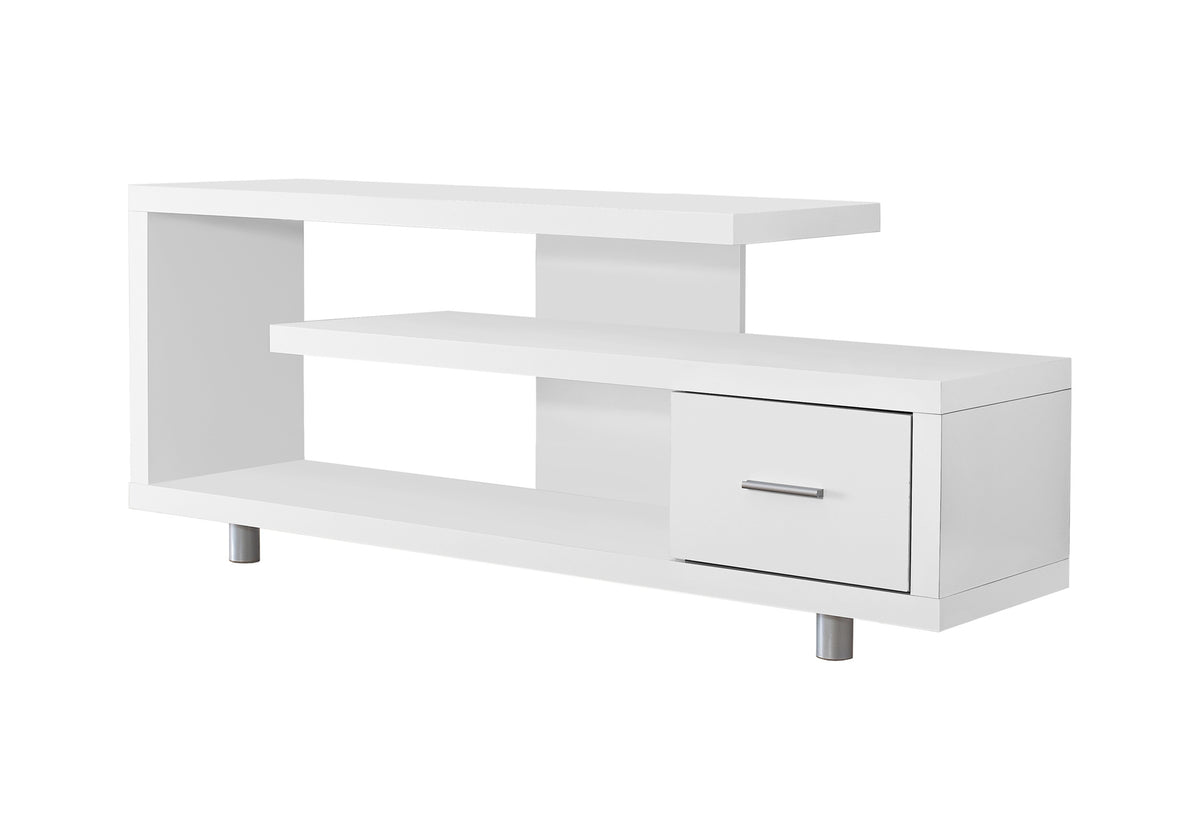 Tv Stand, 60 Inch, Console, Media Entertainment Center, Storage Cabinet, Living Room, Bedroom, White Laminate, Contemporary, Modern