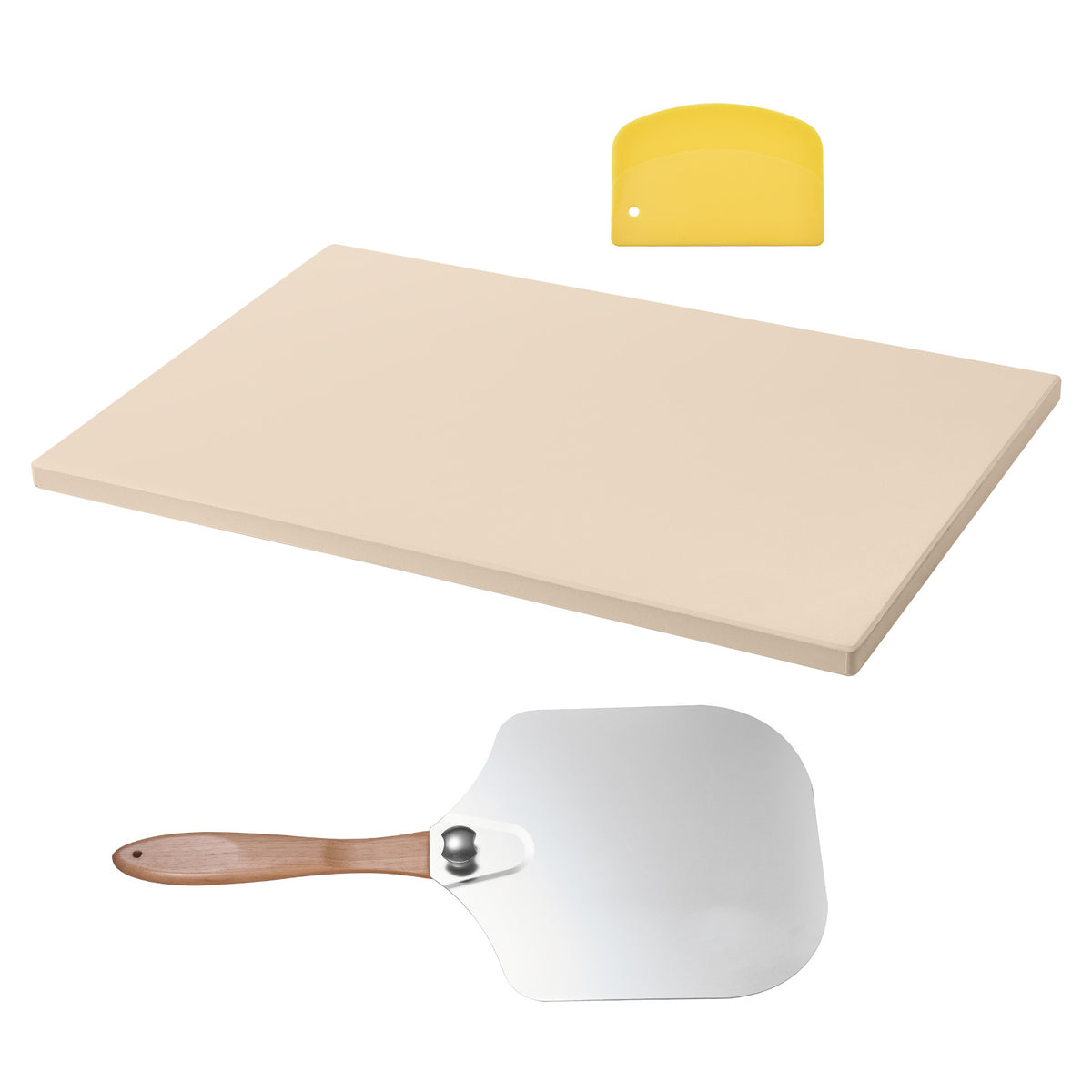 Pizza Stone, 22 x 14 x 0.6 in Rectangular Cordierite Pizza Stone, 1450℉ Heat-Resistant Cook Stone, Extra Large Baking-Stone with Metal Peel, Scraper, for Kitchen Bake Oven, BBQ Grill
