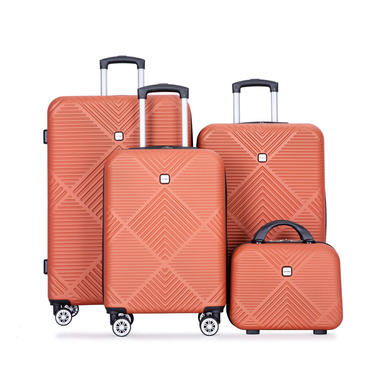 4-piece ABS lightweight suitcase, 14 inch makeup box, aircraft wheels (14/20/24/28) DARK ORANGE