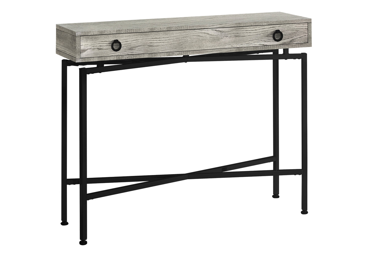 Accent Table, Console, Entryway, Narrow, Sofa, Storage Drawer, Living Room, Bedroom, Grey Laminate, Black Metal, Contemporary, Modern