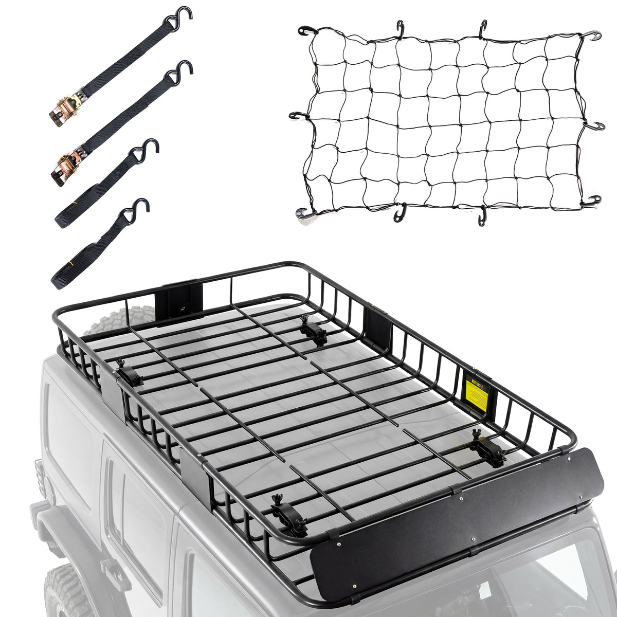 64 x 39 x 6 Inch Universal 250LB Heavy Duty Roof Rack Cargo with Cargo Net & Ratchet Straps, Car Top Luggage Holder Carrier Basket for SUV, Truck or RV Camping Storage Steel Construction