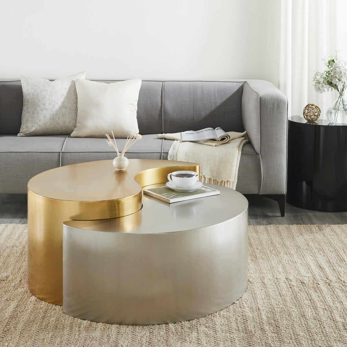 Modern & Contemporary Style Coffee Table Made with Iron Sheet Frame in Gold & Silver