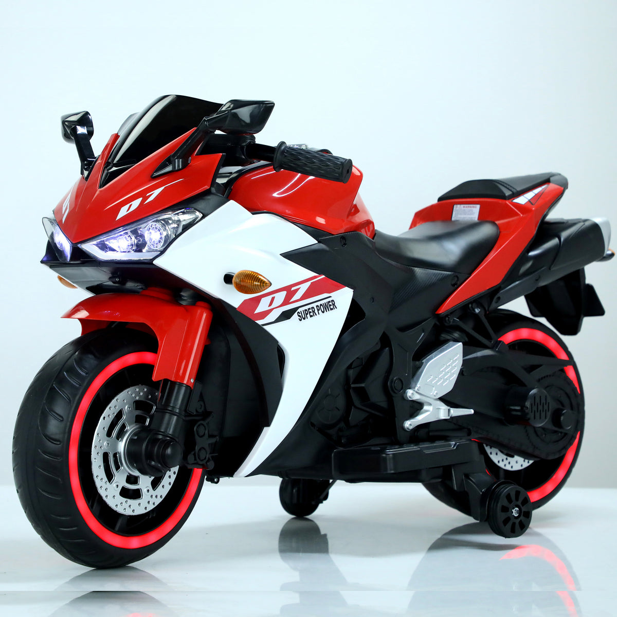 Electric motorcycle/ 12V Kids toys motorcycle/Kids electric car/electric ride on toys  for  3 4 5 6 years Boys Girls with Training  Wheels/manual throttle/ drive by hand/Lighting  wheels