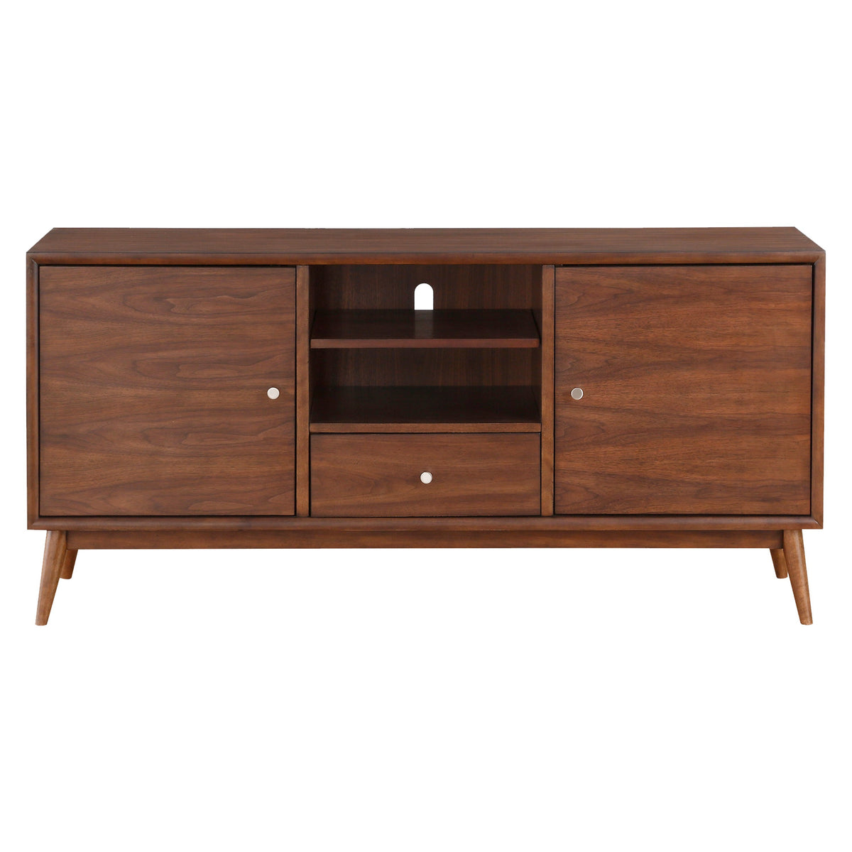 1pc Storage TV Stand Brown Finish Drawer Storage Cabinets Adjustable Shelfs Wooden Living Room Furniture, TV Console Table