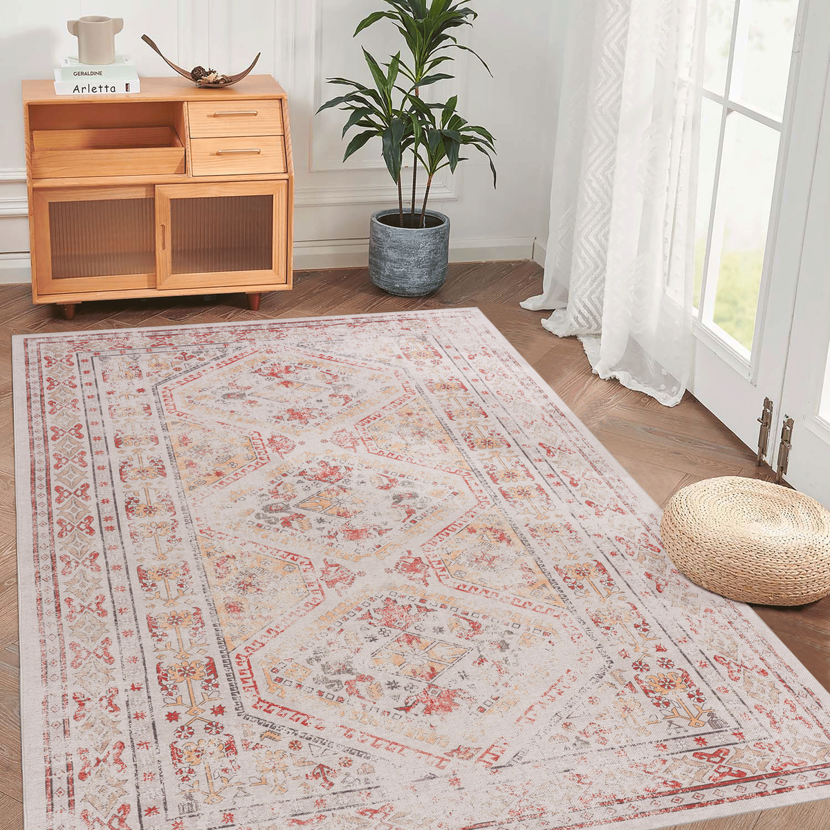LOOM & LUXE 6x9 Area Rugs, Washable Rug, Low-Pile, Non-Slip, Non-Shedding, Foldable, Kid & Pet Friendly - Area Rugs for living room, bedroom, kitchen (Beige, 6' x 9')