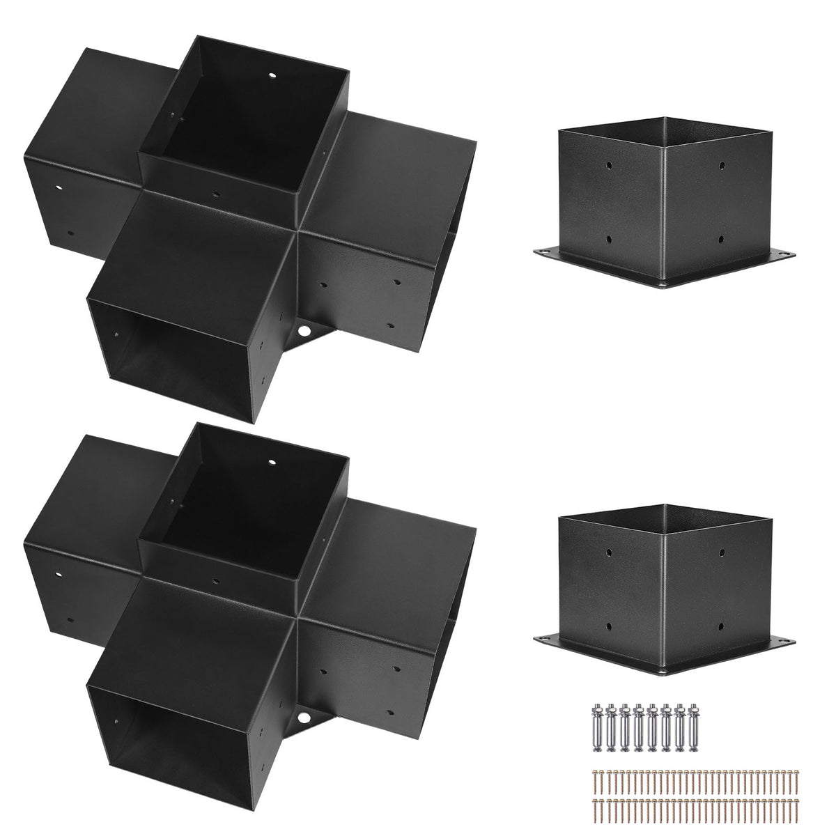Pergola Bracket Kit, 6x6 Inch (Inner Size 5.5x5.5), 2 Pcs 4-Way Heavy Duty Corner Bracket Woodworks DIY Post Base Kit, Easy Installation Wooden Beams for Gazebos, Patio Pergolas, Log Cabin