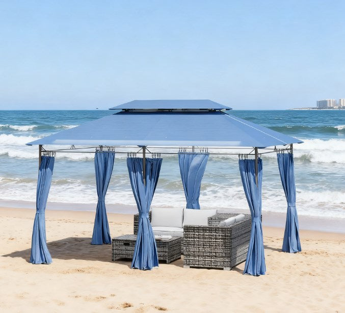 Outdoor Gazebo with Curtains,Double Roof Patio Gazebo,for Garden, Lawn, Backyard and Deck