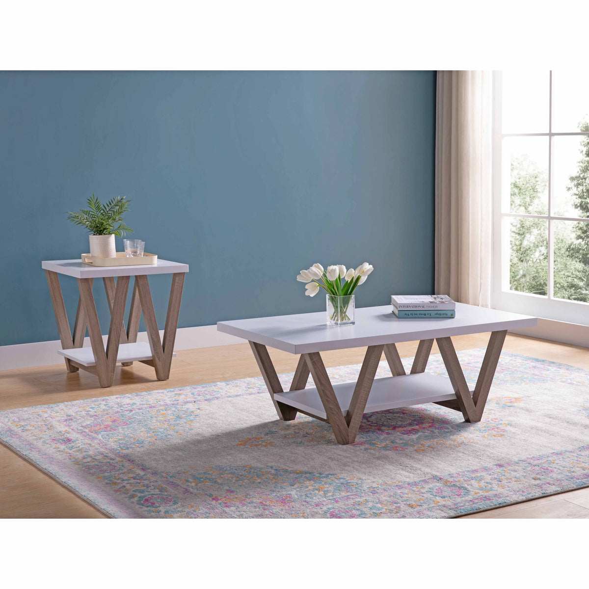 ID USA  223051-X2 Coffee End Table 2PC White & Dark Taupe