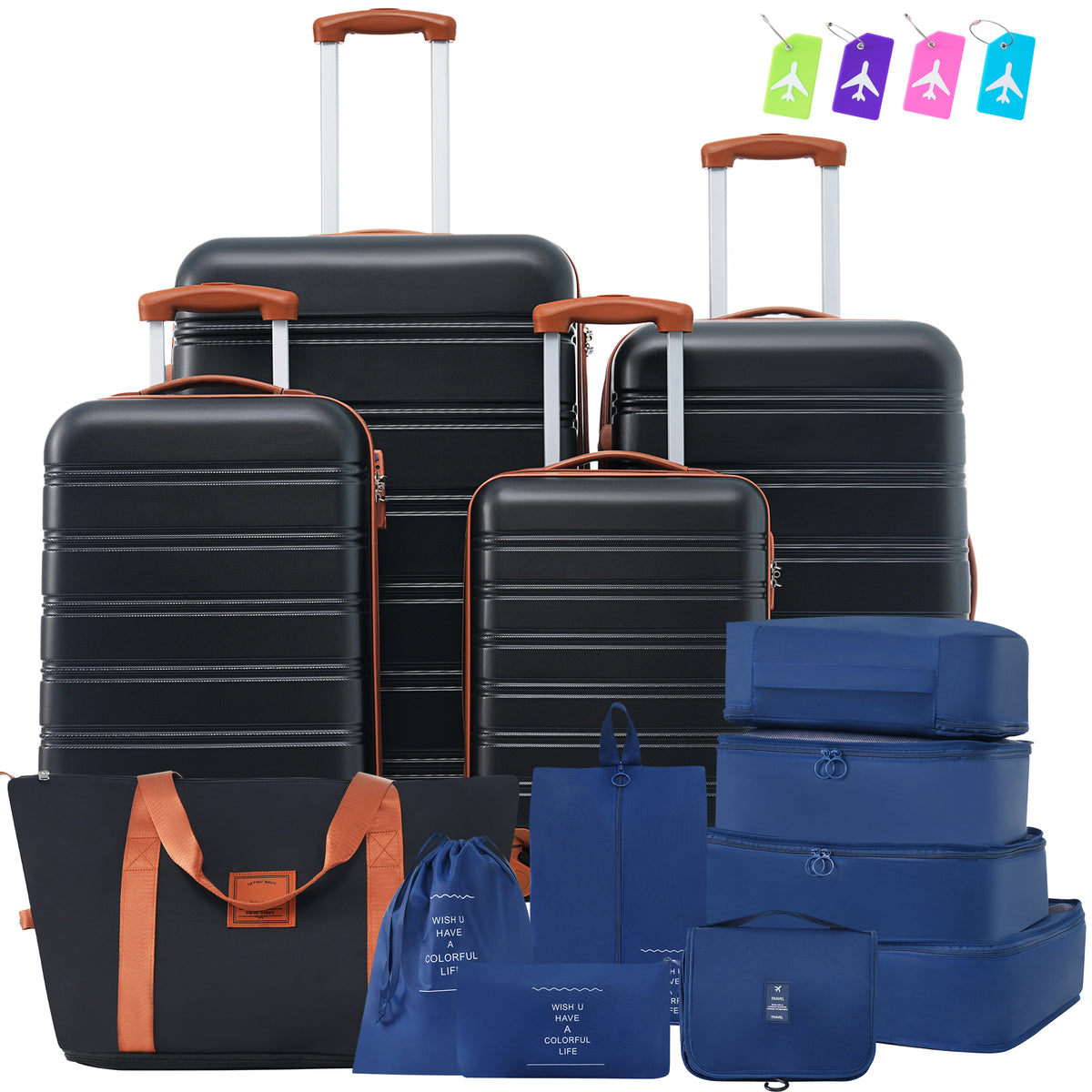 Hardshell Luggage Sets 4 pcs + Bag Spinner Suitcase with TSA Lock Lightweight-16'+20'+24'+28' Luggages