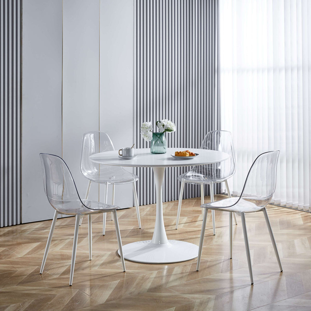 1+4,5pieces dining set, Table metal leg Mid-century Dining Table for 4-6 people With Mdf Table Top, Pedestal Dining Table, End Table Leisure Coffee Table