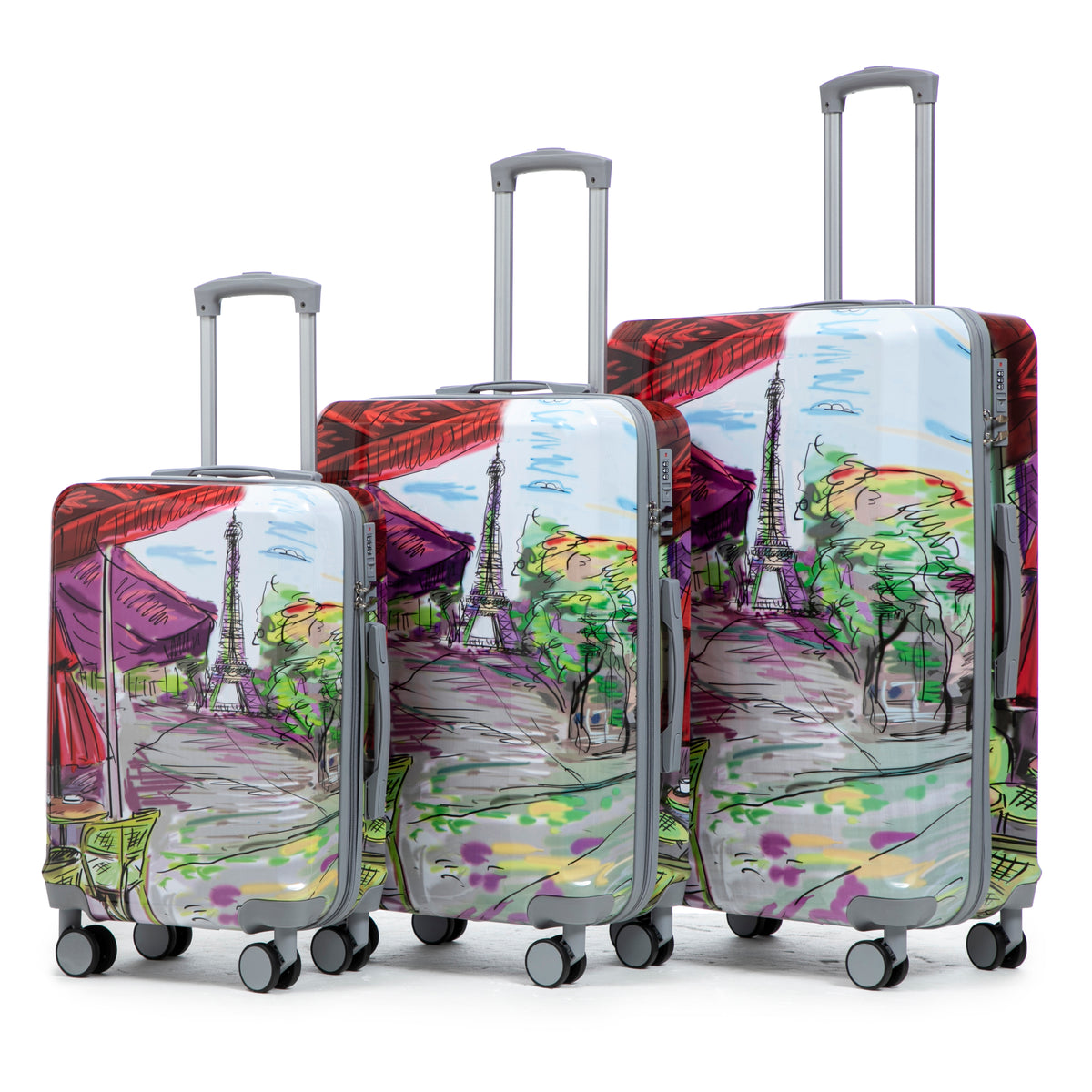 Coffee and Iron Tower Printed PC Spinner Luggage Set 20/24/28 inches, 3-Piece with Combination Lock and Silent Wheels