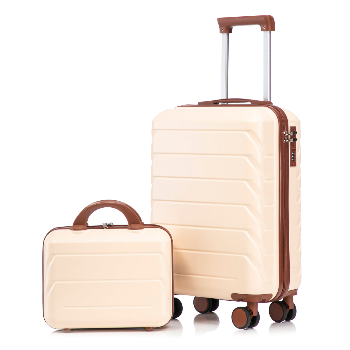 Beige ABS Spinner Luggage Set with Combination Lock, 14' Cosmetic Case (20' & 14' Two-Piece Set)
