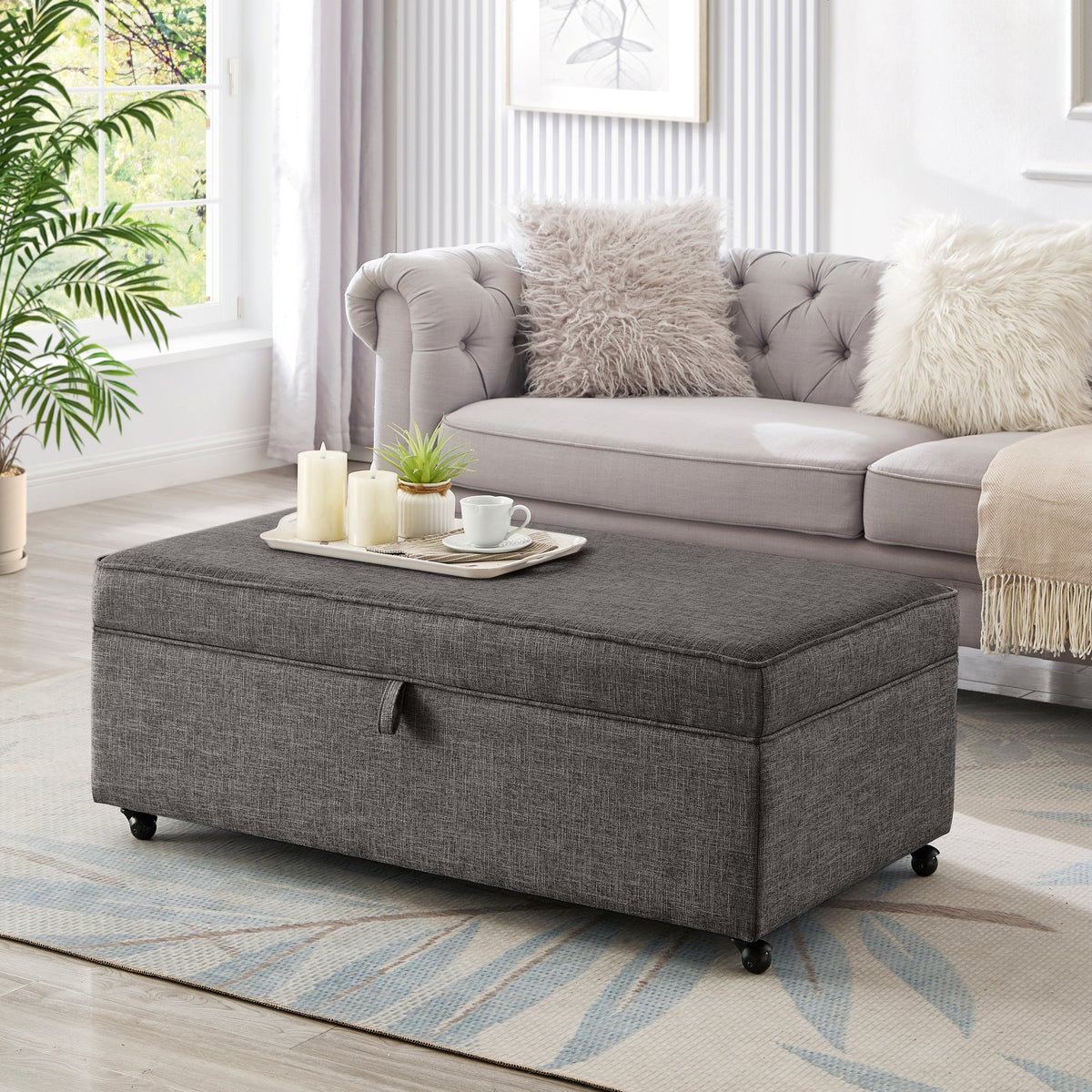 Modern Large Comfort Sofa Ottoman with Storage, Modular Sectional Storage Ottoman With Wheels For Living Room,Lounge Ottoman, Couch Storage Ottoman ,Large Storage Ottoman Bench-Charcoal Grey