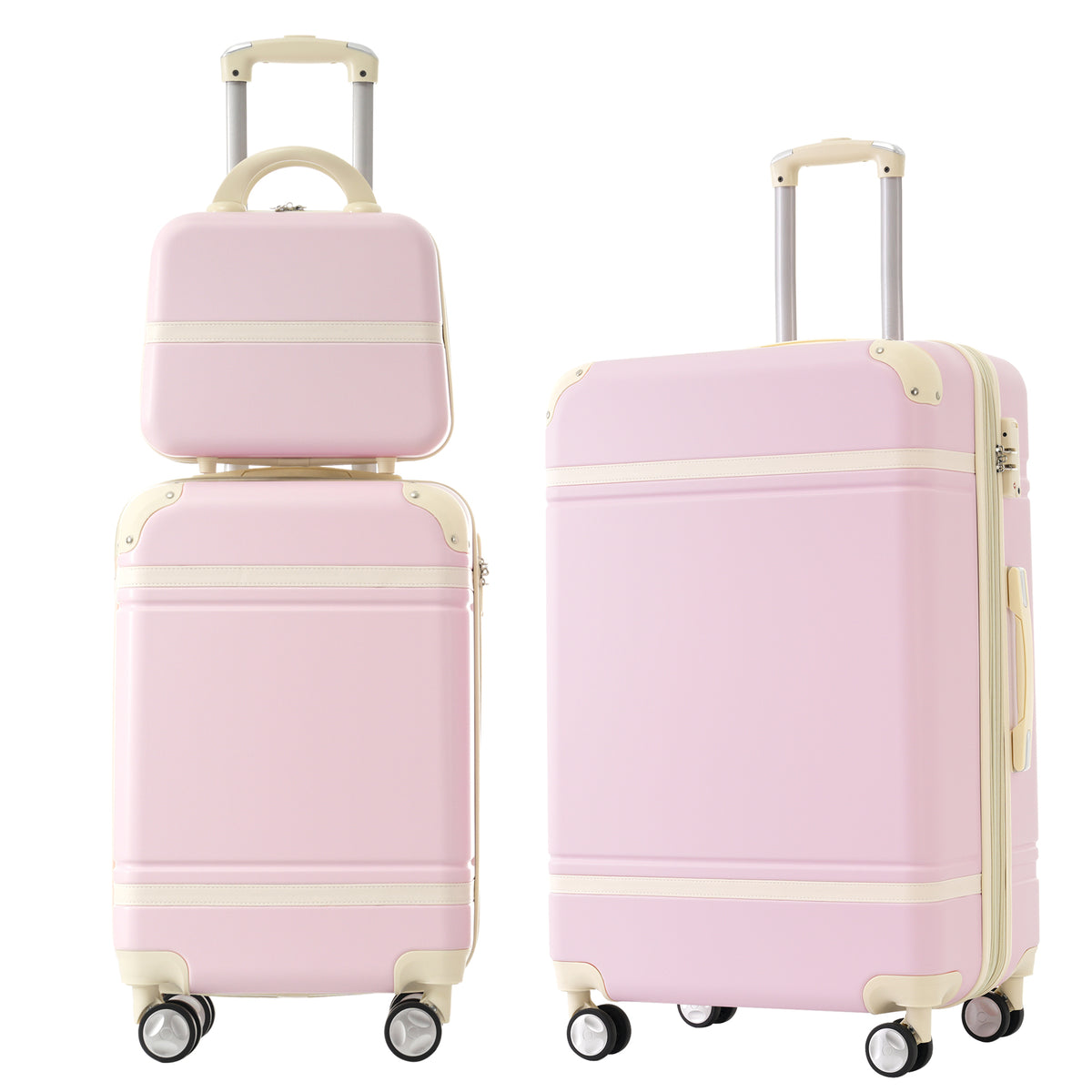 Hardshell Luggage Sets 3 Pieces 20'+24' Luggages and Cosmetic Case Spinner Suitcase with TSA Lock Lightweight,Light Pink