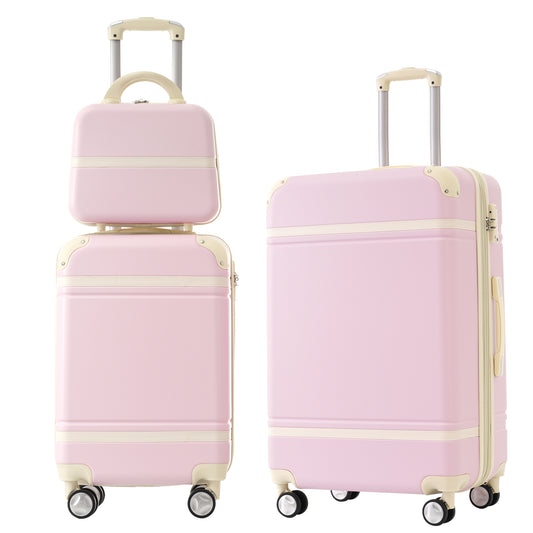 Hardshell Luggage Sets 3 Pieces 20'+24' Luggages and Cosmetic Case Spinner Suitcase with TSA Lock Lightweight,Light Pink