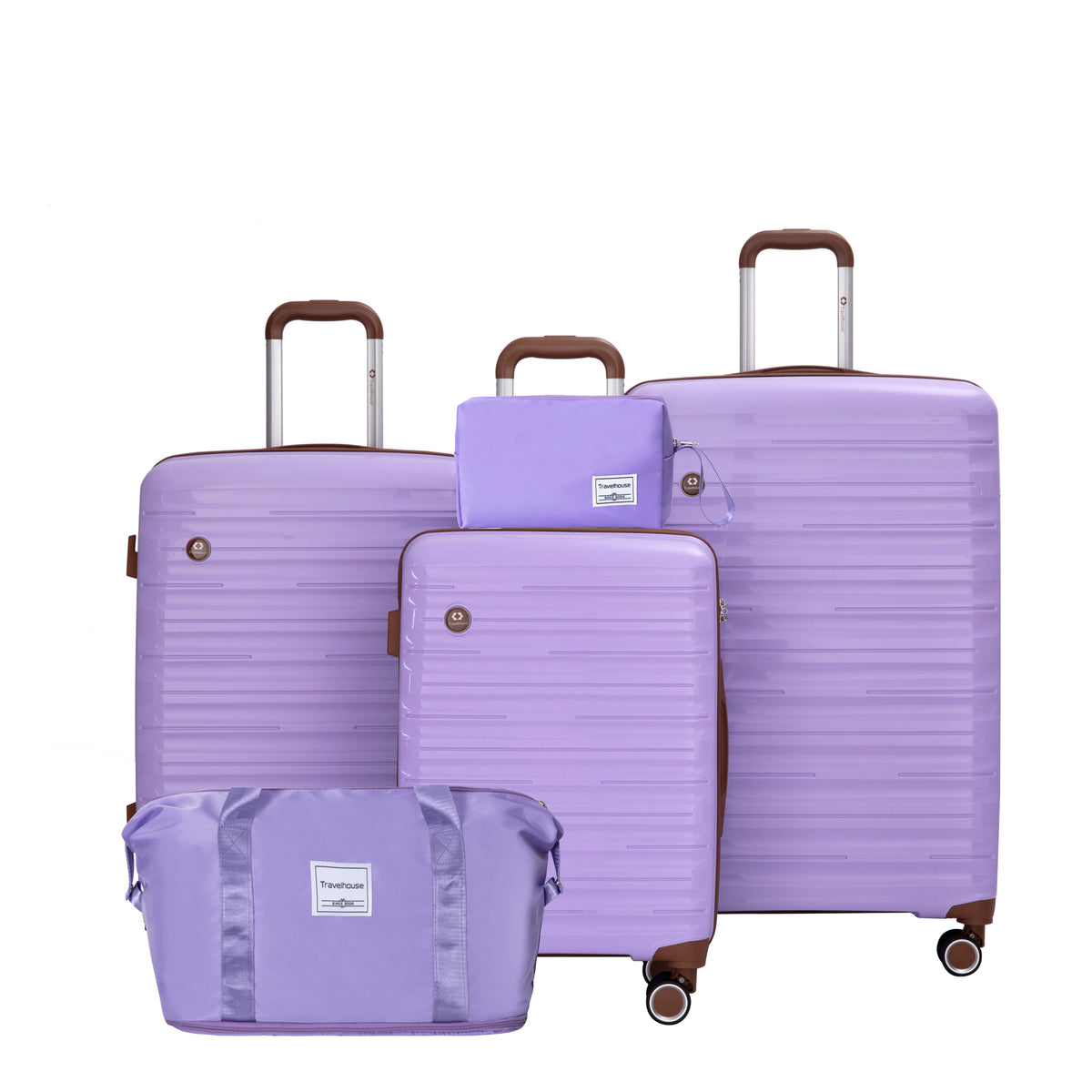5-Piece Set (20'24'28 +a travel bag and a toiletry bag) ,PP Hardshell Carry on Luggage Set with TSA Lock Carry On Suitcase Luggage  Durable Suitcase  Color PURPLE.