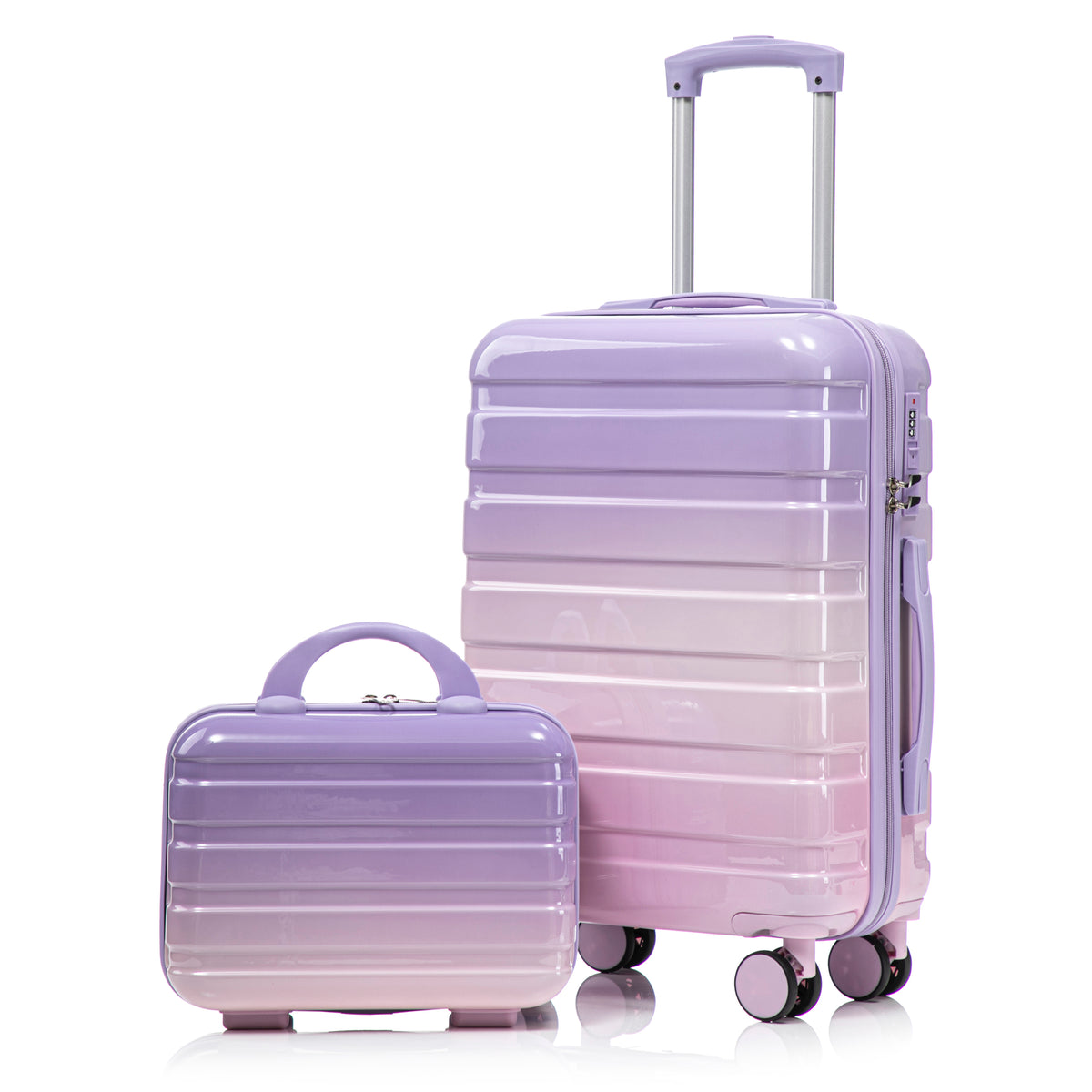 Pink Purple Gradient PC Spinner Luggage Set 14'+20', 2-Piece Travel Suitcase with Combination Lock and Cosmetic Case