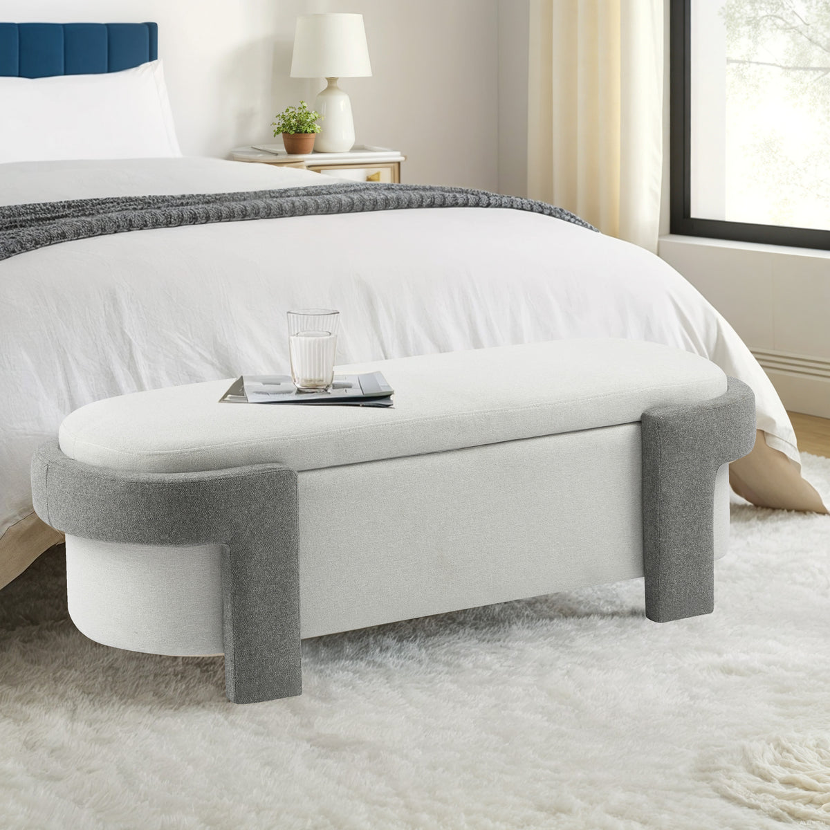 Large Versatile Storage Ottoman Bench: Spacious, Durable, and Stylish for Any Room ,White with light grey(51'*20'17')
