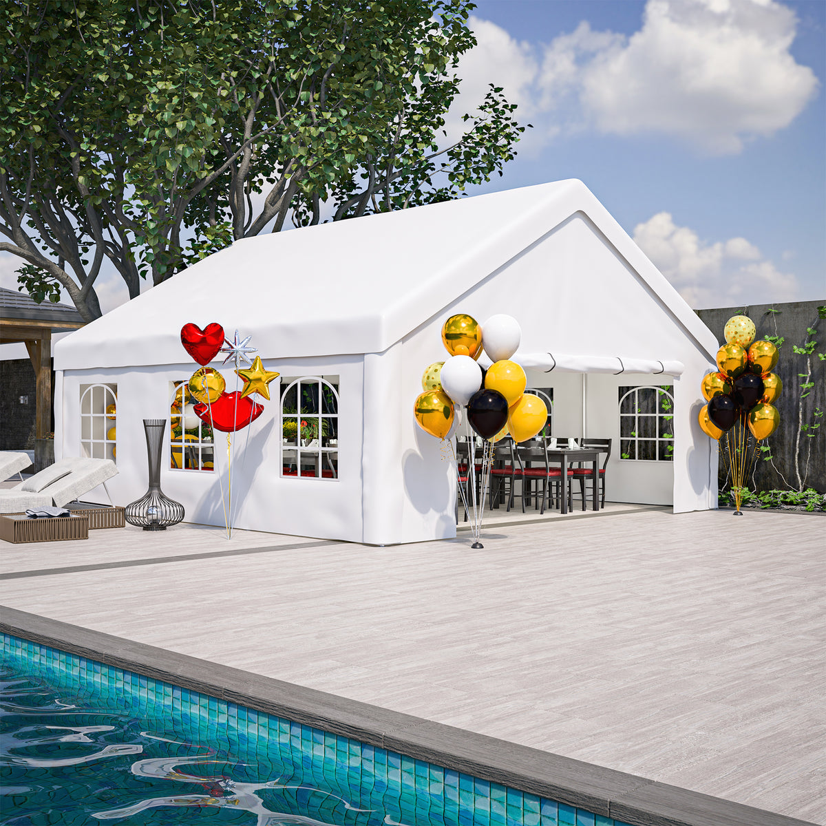 20x20 FT Party Tent with 2 Storage Bags & Removable Sidewalls, Outdoor Canopy Gazebo for Carport Camping Garden Wedding BBQ Commercial
