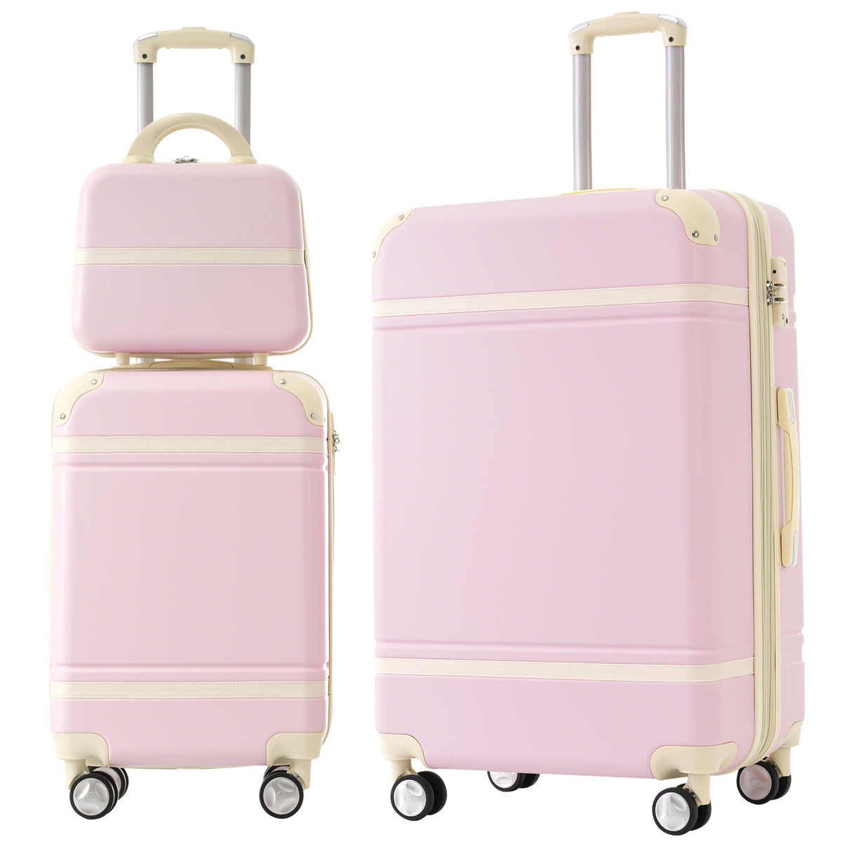 Hardshell Luggage Sets 3 Pieces 20'+28' Luggages and Cosmetic Case Spinner Suitcase with TSA Lock Lightweight,Light Pink