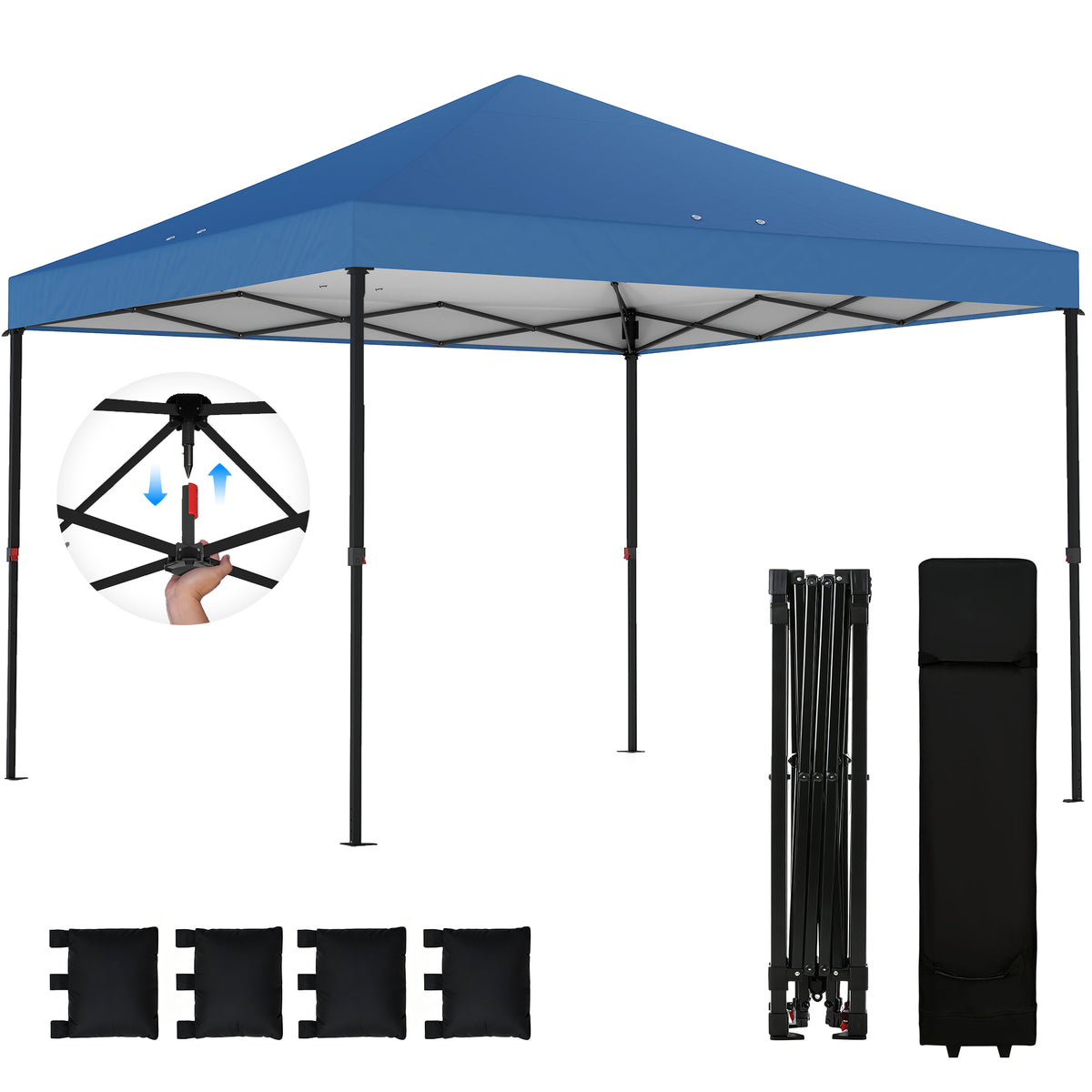 Outsunny 10 x 10 ft Pop Up Canopy Tent with One Push Setup, Easy Setup Outdoor Portable Instant Canopy Shelter with Wheeled Carry Bag, Sandbags, Adjustable Height for Parties, Events, Dark Blue