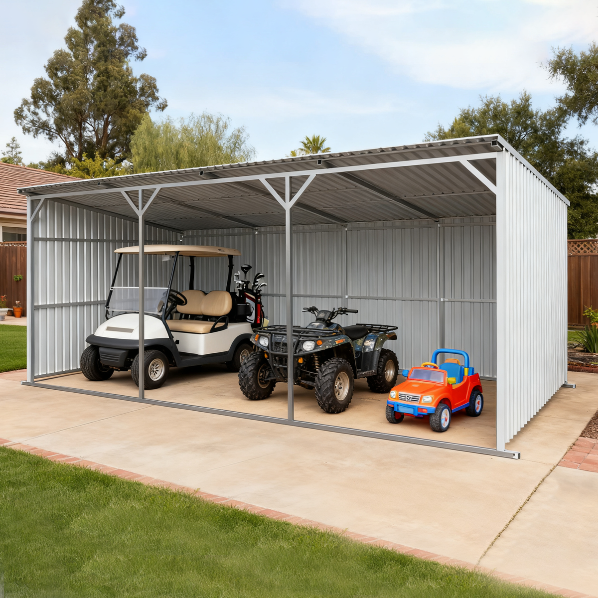 25FT x 12FT Metal Farm  Shed -Heavy-Duty Steel Shelter for Driveway & Equipment Storage Shed