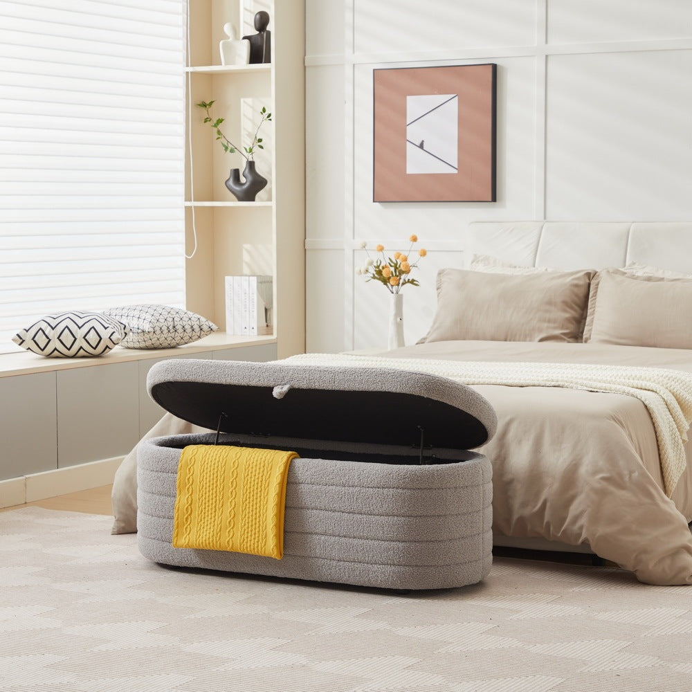S03 Basics Upholstered Storage Ottoman and Entryway Bench GREY