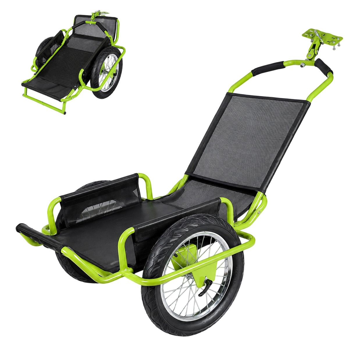 Bike Cargo Trailer, Heavy-Duty Load Capacity Bicycle Trailer with 16' Anti-Blowout Wheels & Reflective Strips, Tow-Behind Storage Cart for Camping, Garden,  Beach & Outdoor Hauling,Green