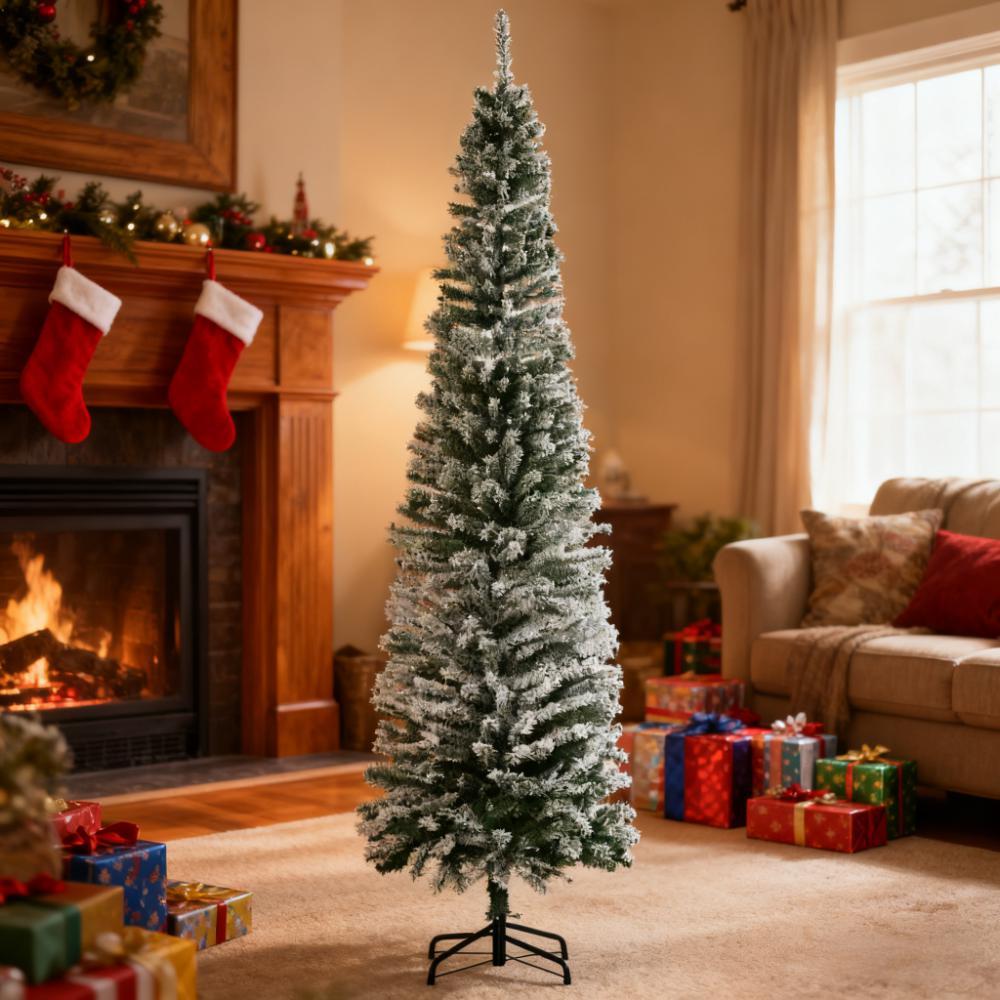 Christmas Yard Decor,Flocked Christmas Tree with Faux Snow, Dense Branches