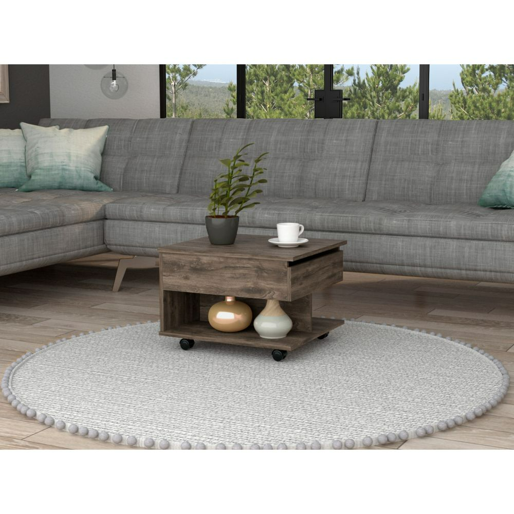 Lift Top Coffee Table, Casters, One Shelf, Dark Brown